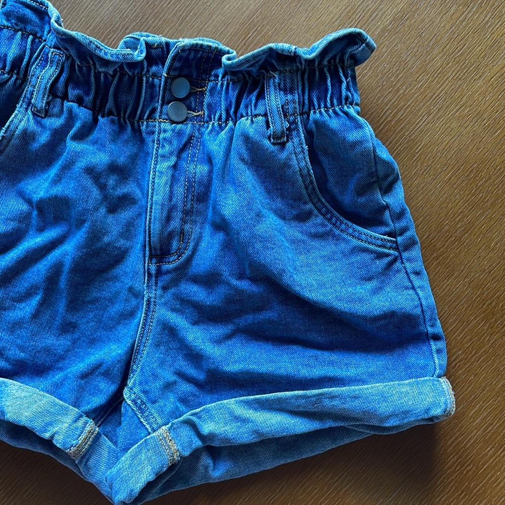 OAK + FORT Denim Paper Bag Shorts in Medium Wash • Size XS - Picture 4 of 10